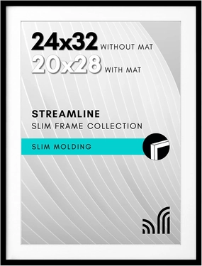 Americanflat 24x32 Poster Frame with Polished Plexiglass - Use as 20x28 Frame with Mat or Display 24x32 Photo Without Mat - Streamline Collection - Thin Border Picture Frames for Wall - Black