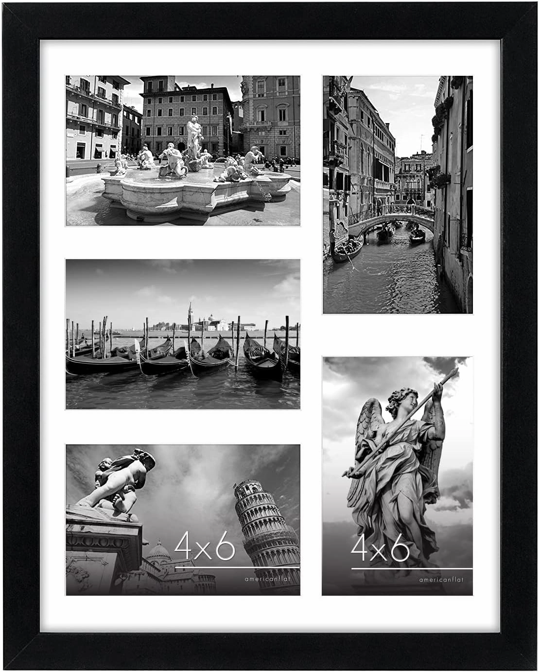 Americanflat 4x6 Collage Picture Frame with Shatter-Resistant Glass - Fits Five 4x6 Photos or Use as One 11x14 Picture Frame - Signature Collection - Collage Frames for Wall Display - Black