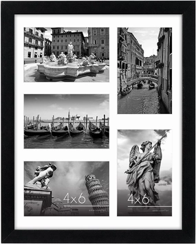 Americanflat 4x6 Collage Picture Frame with Shatter-Resistant Glass - Fits Five 4x6 Photos or Use as One 11x14 Picture Frame - Signature Collection - Collage Frames for Wall Display - Black