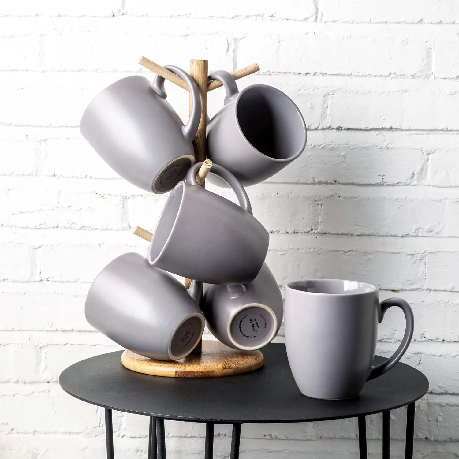 AmorArc Coffee Mugs Set of 6, Ceramic coffee mugs with large handle for Men Women,16oz Coffee Mugs for Coffee,Tea,Latte,Cocoa. Easy to Hold&Clean, Dishwasher&Microwave Safe, Matte Grey
