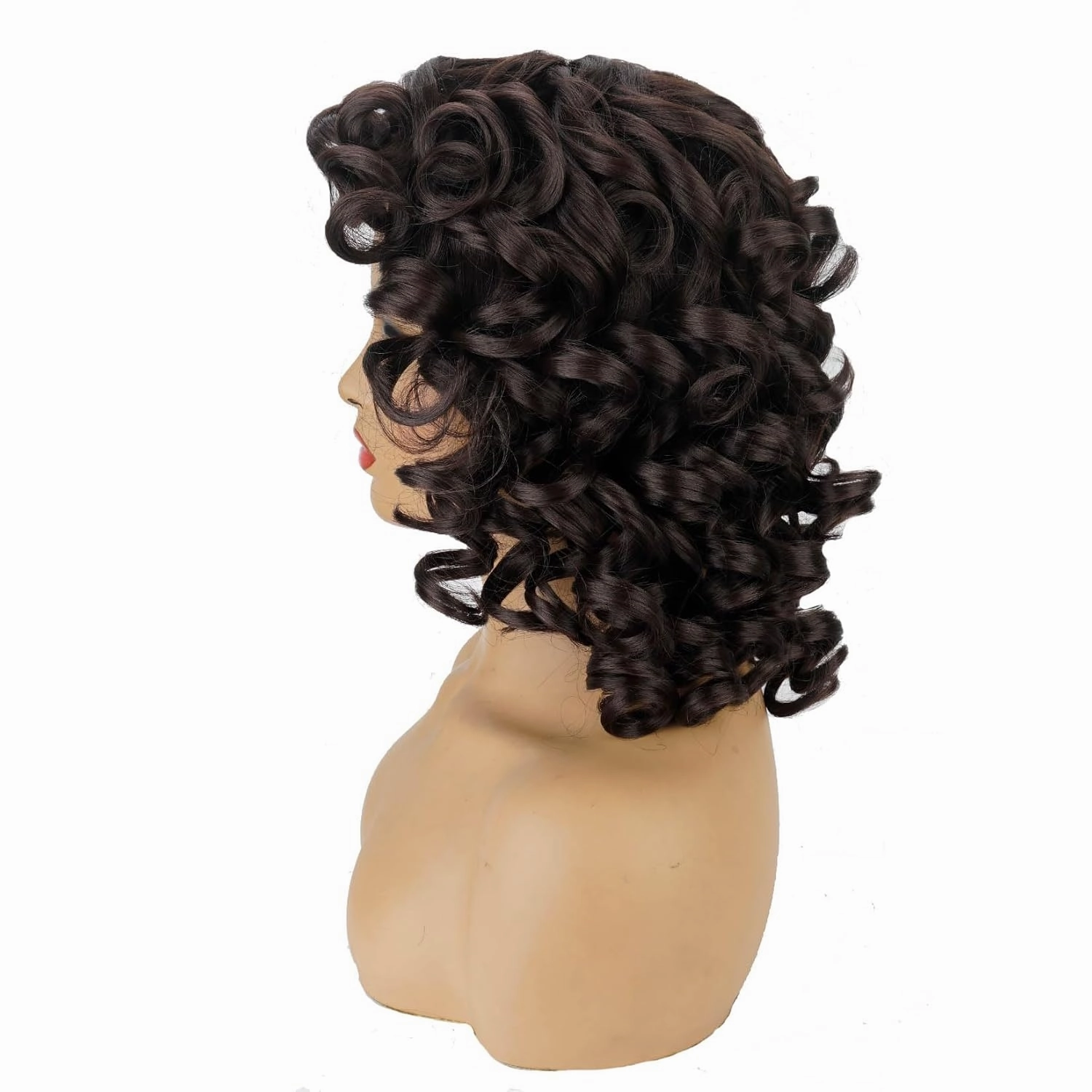 andromeda Brown Curly Wigs for Black Women Soft Afro Kinky Curly Wig with Bangs Loose Cute Curly Heat Resistant Natural Looking Synthetic Wig for Women(Brown/4#)