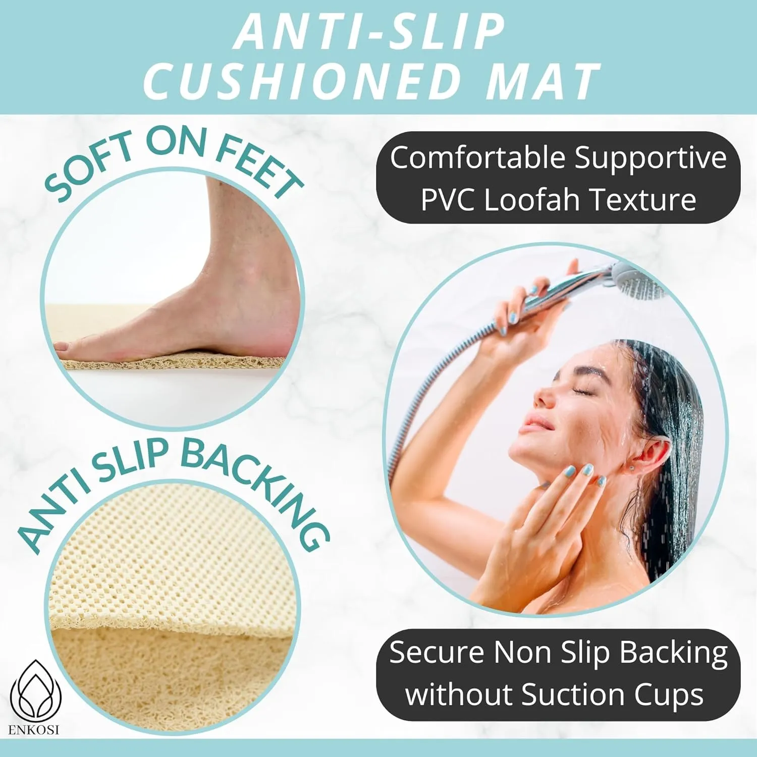 Anti Slip Shower Mat - Non Slip Shower Mats for Inside Shower - Large 47x24 Loofah Shower Floor Mat Non Slip - Bath Mat for Shower - Secure Mat Without Suction Cups (47x24 Light Beige)
