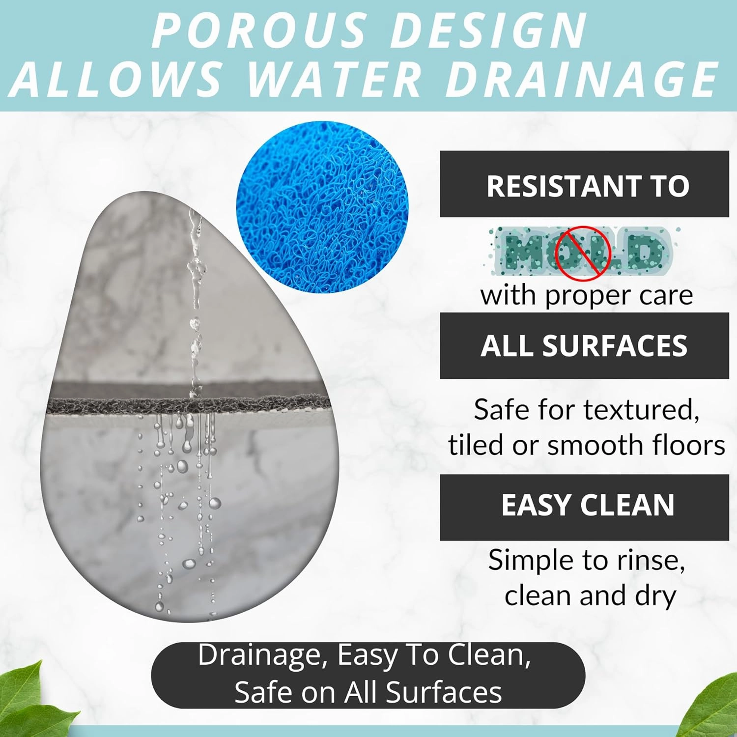 Anti Slip Shower Mat - Non Slip Shower Mats for Inside Shower - Large 47x24 Loofah Shower Floor Mat Non Slip - Bath Mat for Shower - Secure Mat Without Suction Cups (47x24 Blue)