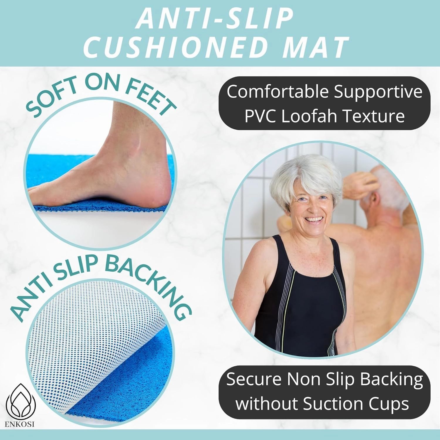 Anti Slip Shower Mat - Non Slip Shower Mats for Inside Shower - Large 47x24 Loofah Shower Floor Mat Non Slip - Bath Mat for Shower - Secure Mat Without Suction Cups (47x24 Blue)