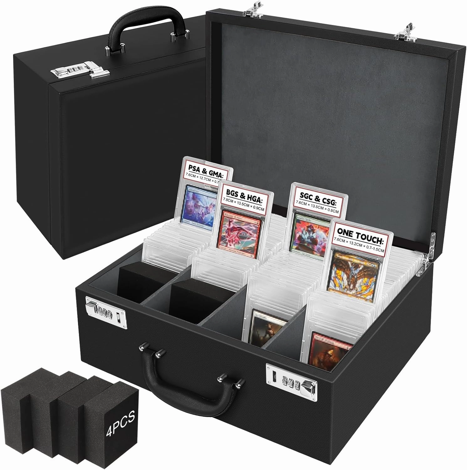 AOBOPLE Graded Card Storage Box,Holds 136  PSA/GMA Slab or 632  Toploaders,4 Row PSA Slab Case for Graded Cards Fits 3"x4" 35pt Cards,Compatible with BGS/HGA/SGC/CSG Slab Cases