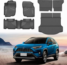 AOMSAZTO Floor Mats for Toyota RAV4 2013-2018 (Include Hybrid) Full Set All Weather TPE Custom Fit Floor Mats for Toyota RAV4 1st & 2nd Row Car Mats Trunk Frunk Mat