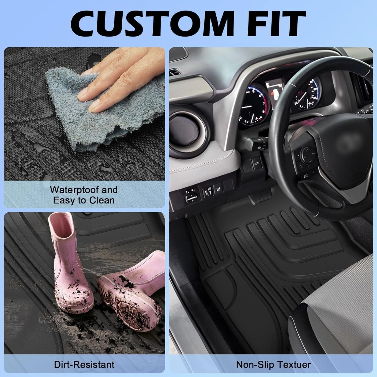 AOMSAZTO Floor Mats for Toyota RAV4 2013-2018 (Include Hybrid) Full Set All Weather TPE Custom Fit Floor Mats for Toyota RAV4 1st & 2nd Row Car Mats Trunk Frunk Mat