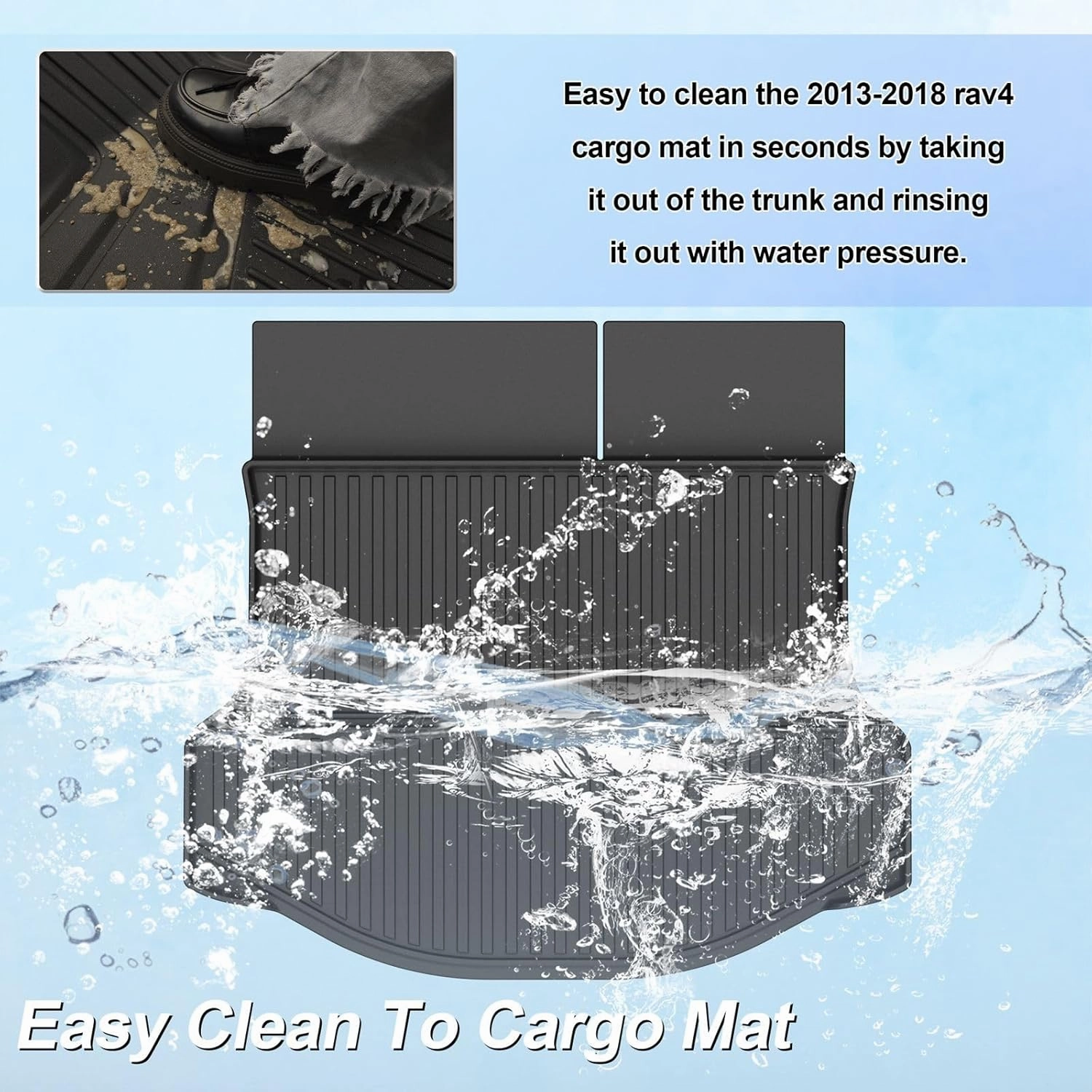 AOMSAZTO Floor Mats for Toyota RAV4 2013-2018 (Include Hybrid) Full Set All Weather TPE Custom Fit Floor Mats for Toyota RAV4 1st & 2nd Row Car Mats Trunk Frunk Mat