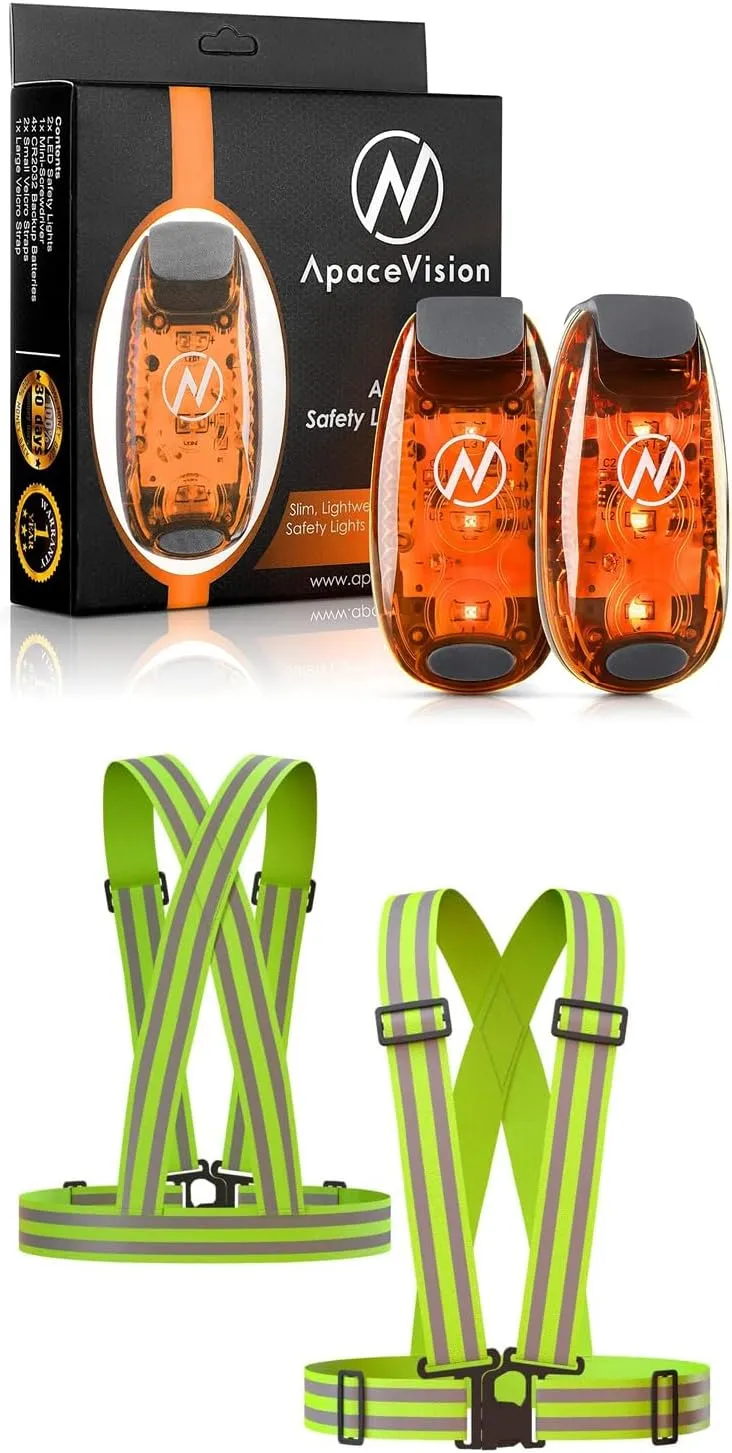 Apace Vision (2 Pack) - LED Safety Lights   Reflective Vests