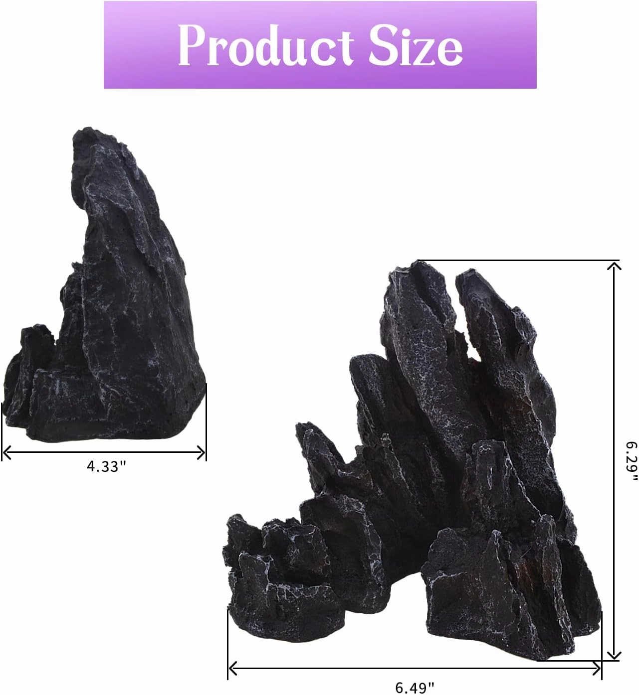 Aquarium Decorations Mountain View Stone, Artificial Jagged Canyon Rock Formation Mountain Hill View Stone Ornament for Betta Cichlids Hideaway, Hermit Crab Hideout - Small