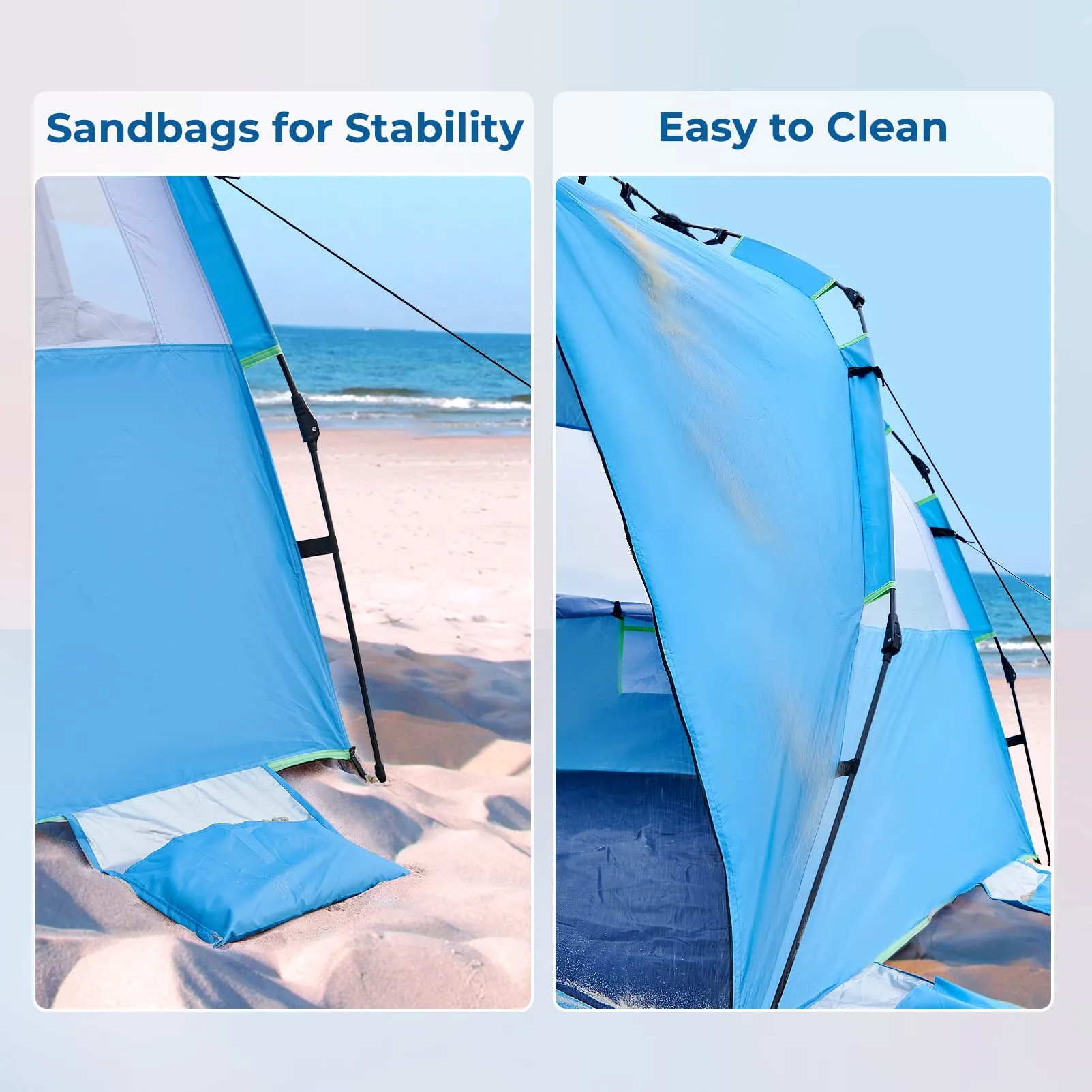 ArcadiVille Pop up Beach Tent, Anti-UV Sun Shelter 4 Person Tent for Beach UPF 50 , Portable Lightweight Beach Shade Canopy Sun Tent w/Extended Floor, Guylines & Stakes, 3 Ventilated Windows (Blue)