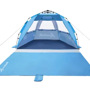 ArcadiVille Pop up Beach Tent, Anti-UV Sun Shelter 4 Person Tent for Beach UPF 50 , Portable Lightweight Beach Shade Canopy Sun Tent w/Extended Floor, Guylines & Stakes, 3 Ventilated Windows (Blue)