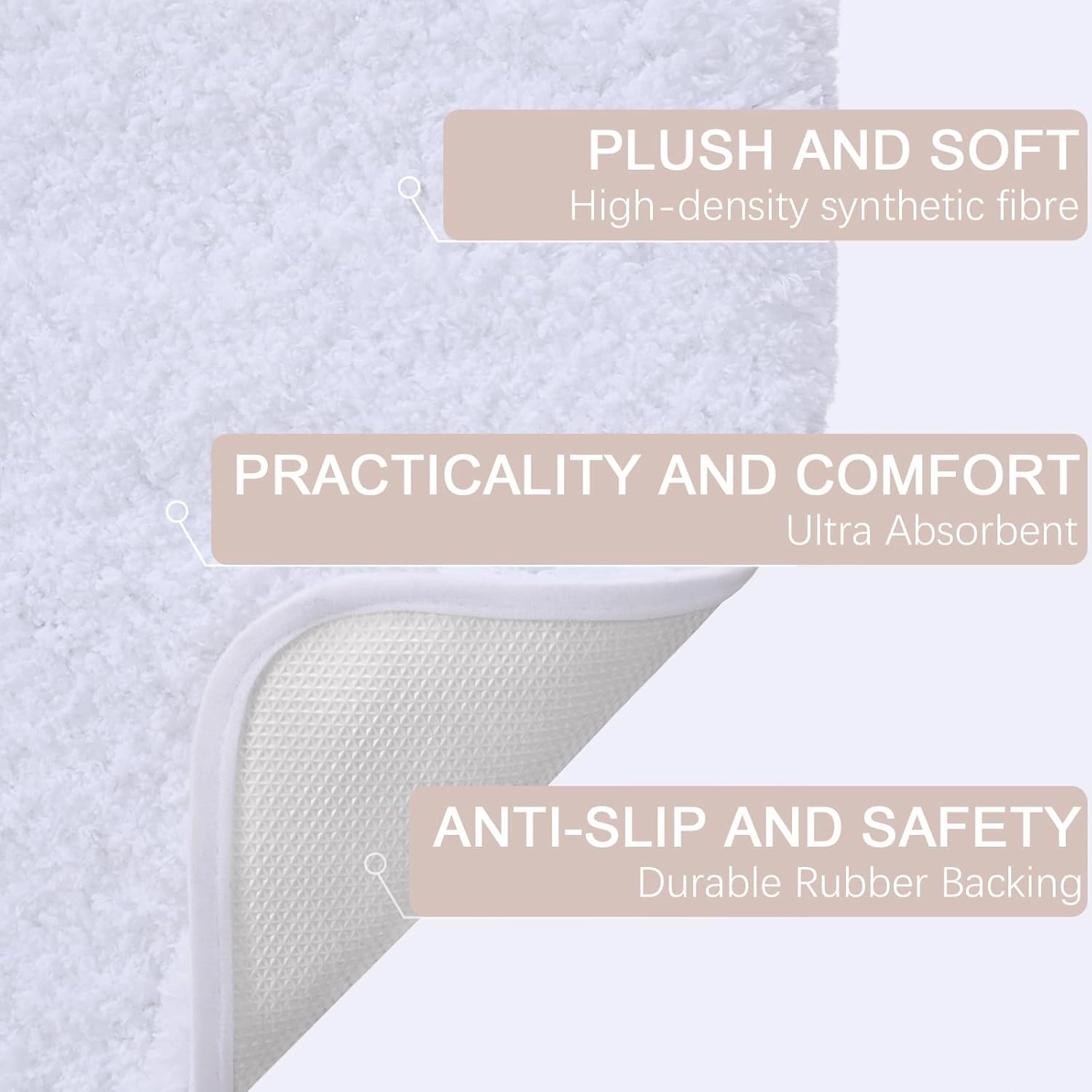 AROGAN Luxury Non Slip Bathroom Rug, Thick Soft and Absorbent Microfiber Bath Mat, Rubber Backing Quick Dry Rugs Carpets, Machine Washable Plush Mats for Shower Floor, Bathroom, 24x72 Inch White