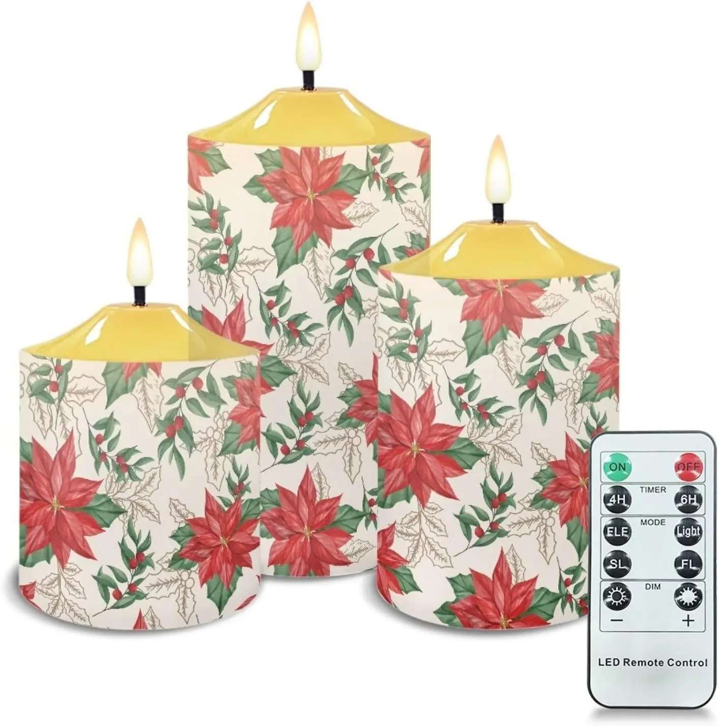Art Flower Flameless Candles Flicking Battery Operated Candles Set of 3 LED Timer Candle Lights Home Dining Restaurant Decorations