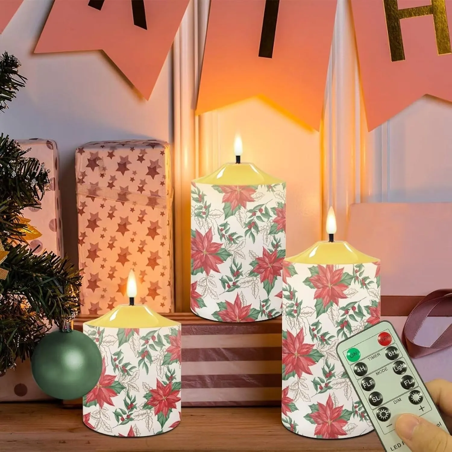Art Flower Flameless Candles Flicking Battery Operated Candles Set of 3 LED Timer Candle Lights Home Dining Restaurant Decorations
