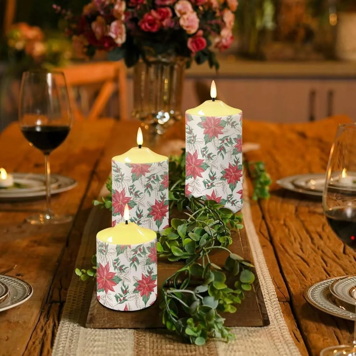 Art Flower Flameless Candles Flicking Battery Operated Candles Set of 3 LED Timer Candle Lights Home Dining Restaurant Decorations