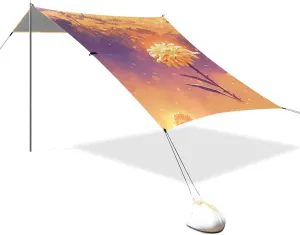 Art Yellow Daisy Flowers Beach Tent & Canopy UPF50 Waterproof Shade Sun Shelter with Sturdy Poles, Sandbags and Shovel for Camping, Fishing, Backyard Fun