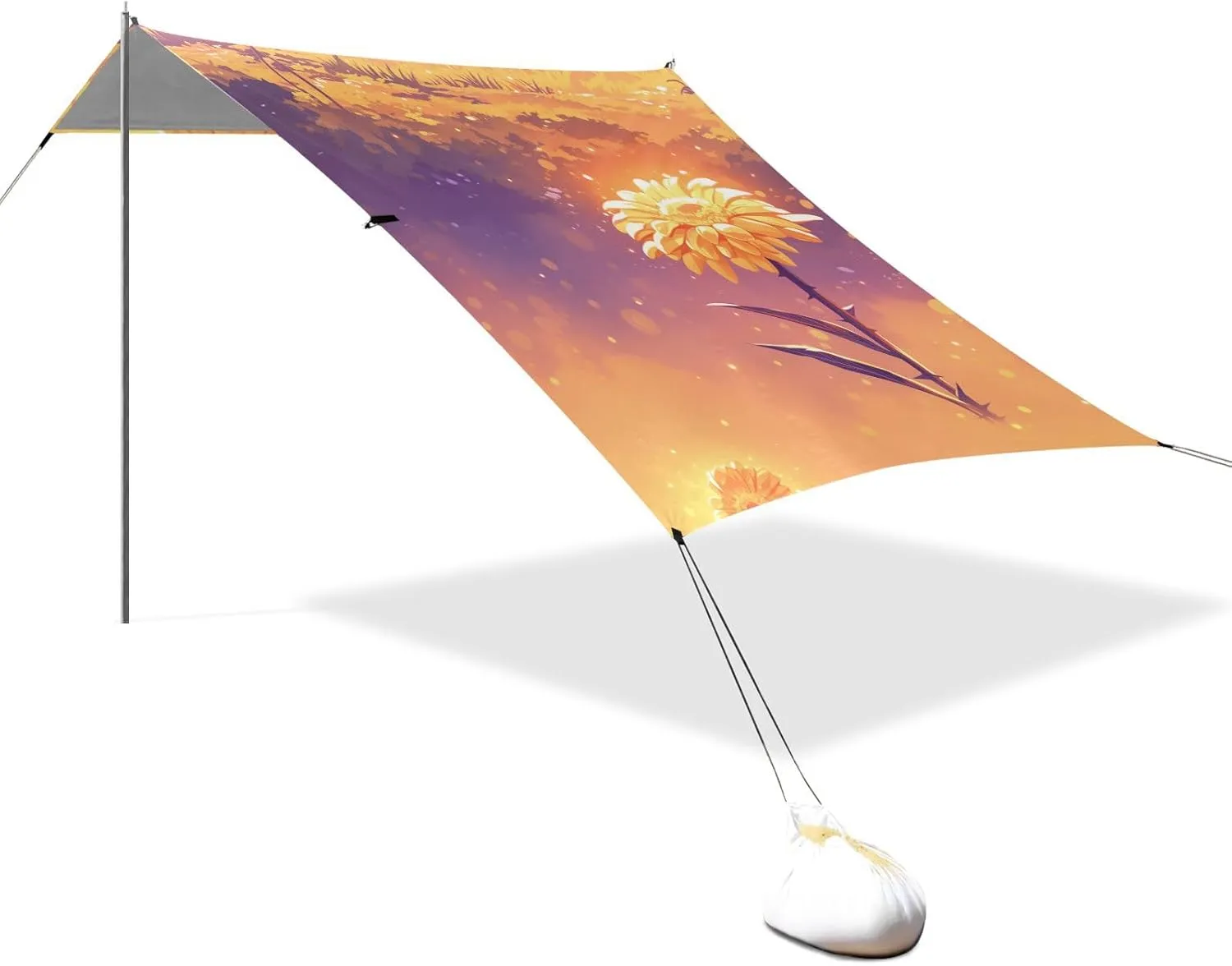 Art Yellow Daisy Flowers Beach Tent & Canopy UPF50 Waterproof Shade Sun Shelter with Sturdy Poles, Sandbags and Shovel for Camping, Fishing, Backyard Fun