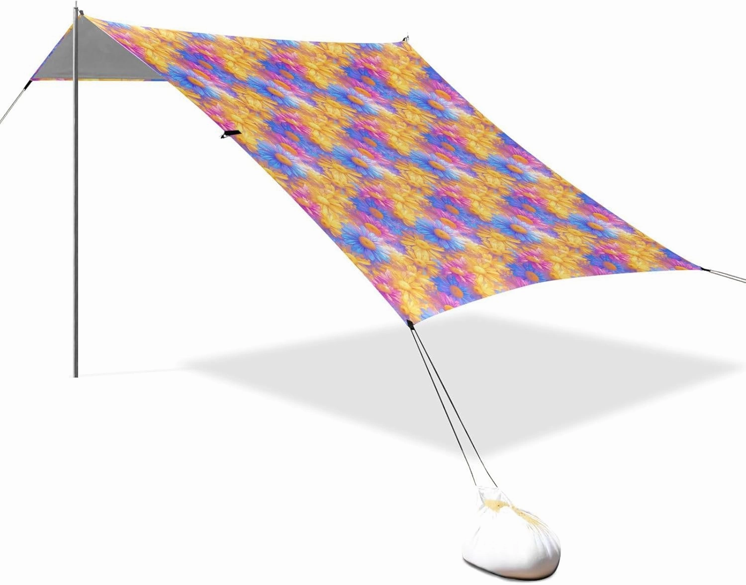 Art Coneflower Foldable Beach Tent UPF50  Protection Easy Setup Outdoor Sun Shade with Sandbags, Sand Shovel, Poles for Camping, Picnics, Backyard