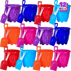 ArtCreativity 6" Beach Sand Castle Buckets and Shovels Set – 12 Pails Buckets and 12 Shovels with Sand Castle Building Toys – Fun Summer Beach Toys for Boys and Girls