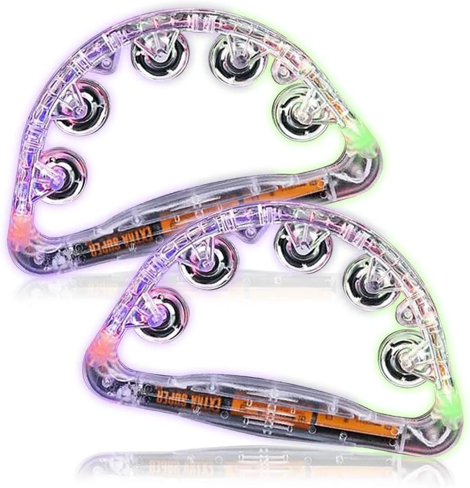ArtCreativity Flashing Tambourines for Kids, Set of 2, LED Noisemakers for Sporting Events, Wedding, Birthday Party, and Rave, Fun Music Toys for Children with Batteries Included