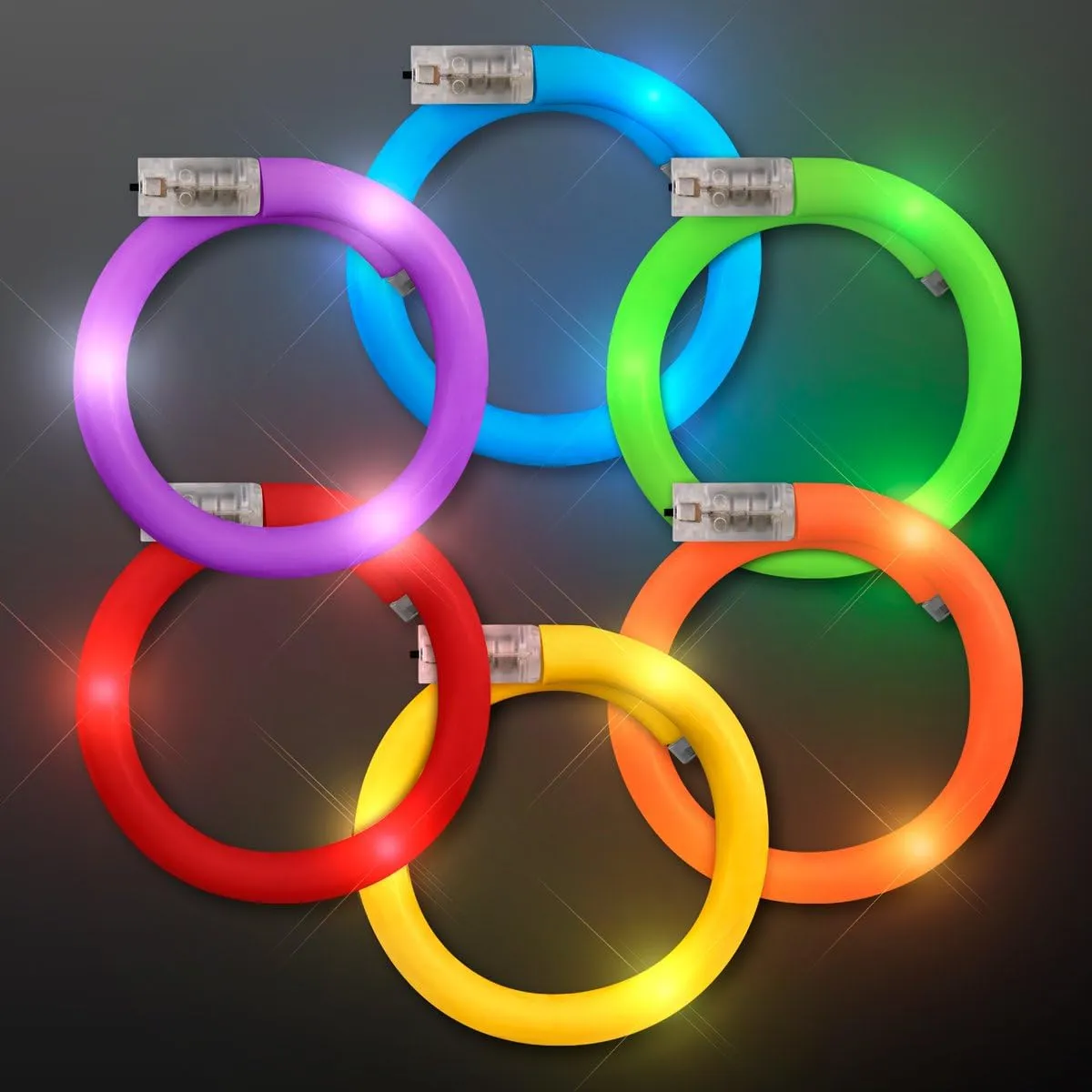 Assorted Fun Colors LED Flashing Tube Light Up Bracelets (Set of 12)