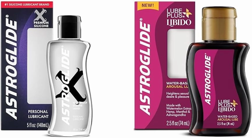 Astroglide X Premium Silicone Personal Lubricant (5oz), Extra Long-Lasting Silky & Lube Plus Libido (2.5oz), Intimate Arousal Lube Heightens Desire and Sensitivity