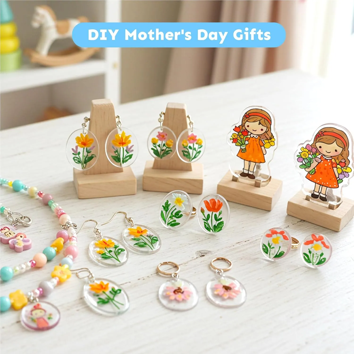 Auihiay 198 Pieces Shrink Plastic Kit Includes 20 Sheets Shrink Papers, Hole Punch, Keychain Accessories and Pencils for Shrinky Art and DIY Keychain Making Easter Mother Day Ornament
