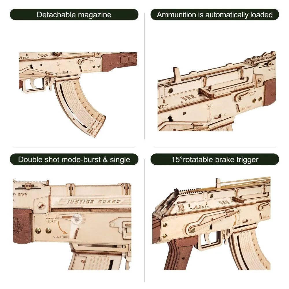 Automatic Rifle AK-47 Gift For Boys Wooden Puzzle Gun