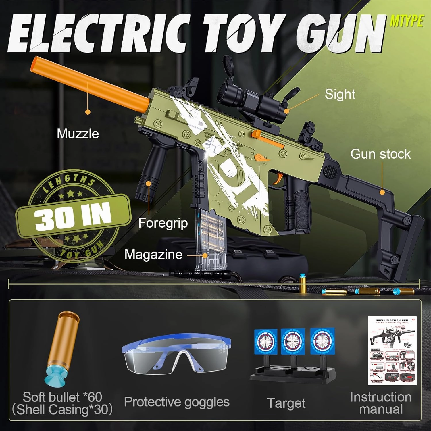 Automatic Toy Gun for Soft Bullets, Auto-Manual Shell Ejecting Toy Foam Blasters & Guns with Soft Darts, Toys for 8  Year Old Boys Adults, Birthday Chritmas Gift(Green)