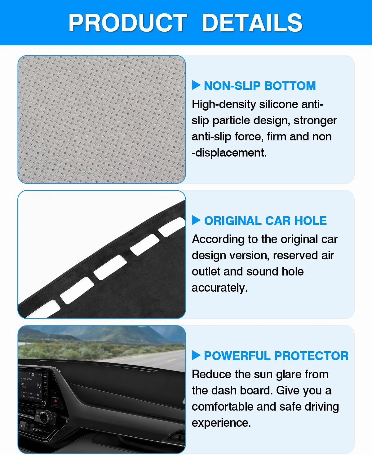 Autorder Dashboard Cover Mat for Toyota Highlander 2020 2021 2022 2023 2024 2025 Accessories Dash Cover Flannel Dash Mat Sunshade Glare UV Rays Protector(Compatible with or Without Display)
