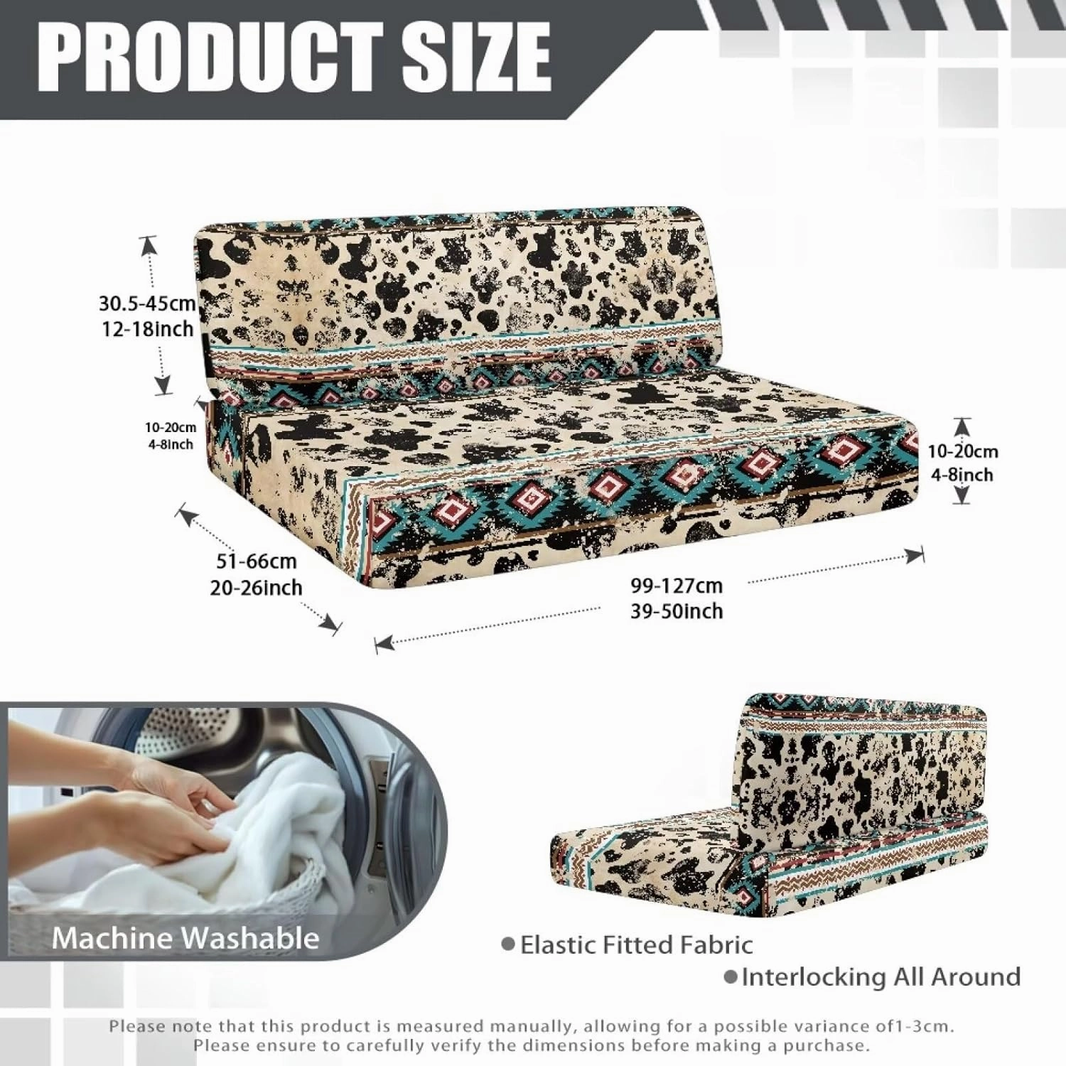 Aztec Cow Print RV Seat Covers Dinette Booth Cushions Retro Camper Cushion Covers 2 Cushion Couch Cover for RV Sofa Stretchy RV Bench Seat Covers for Travel Trailer Couch