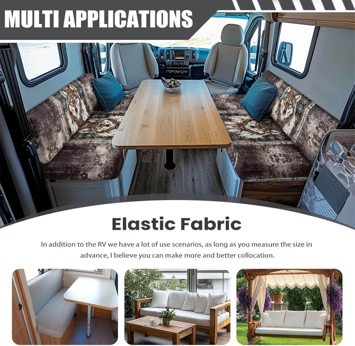 Aztec RV Dinette Cushion Covers Dreamcatcher Wolf Print RV Seat Covers Camper Cushion Covers Dinette Booth Set Washable RV Couch Cover 2 Cushion Sofa RV Beach Seat Covers for Dinette