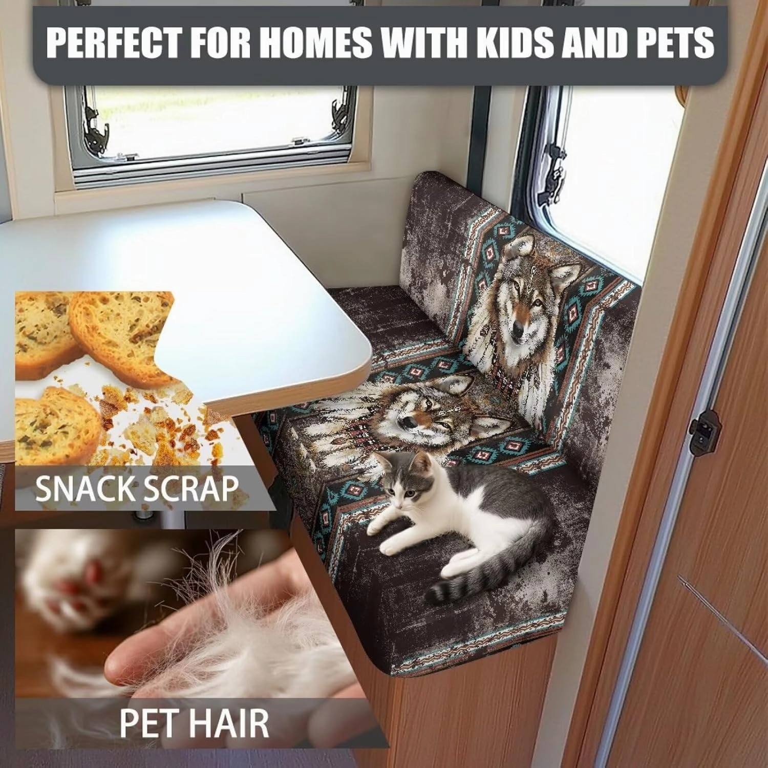 Aztec RV Dinette Cushion Covers Dreamcatcher Wolf Print RV Seat Covers Camper Cushion Covers Dinette Booth Set Washable RV Couch Cover 2 Cushion Sofa RV Beach Seat Covers for Dinette