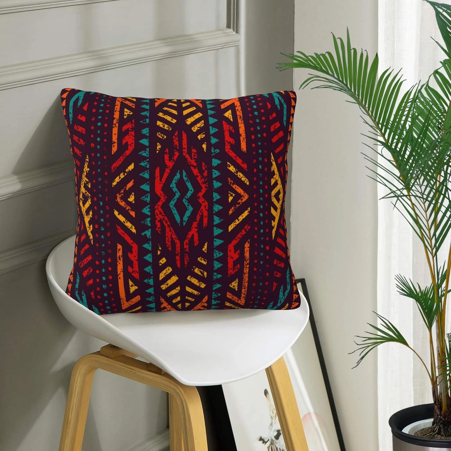 Aztec Throw Pillow Cover Case Red Tribal Ethnic Style Throw Pillows Set of 2 Super Soft Pillow Covers 18x18 Inches Farmhouse Home Decor for Living Room Bedroom Sofa Couch Cushion Cover