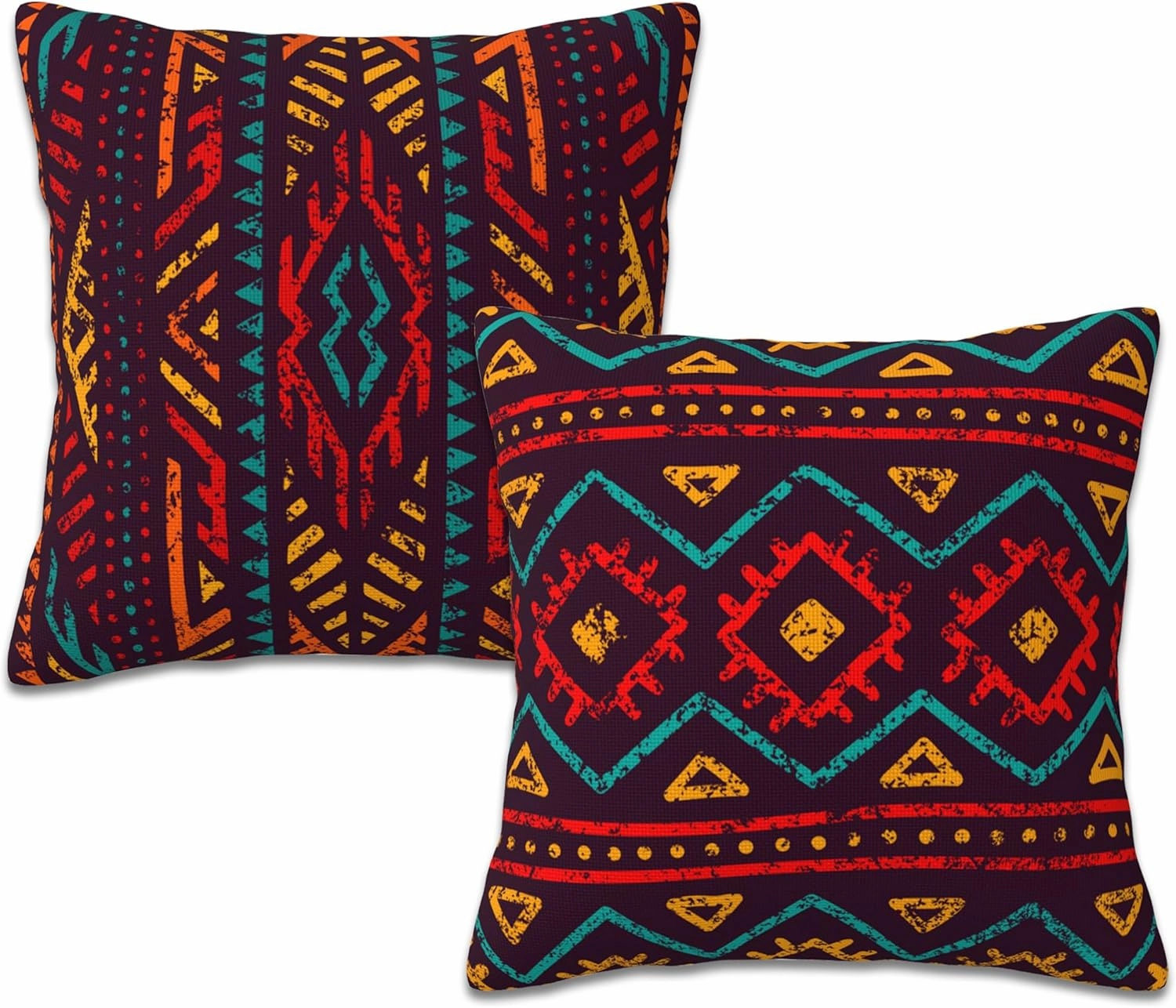 Aztec Throw Pillow Cover Case Red Tribal Ethnic Style Throw Pillows Set of 2 Super Soft Pillow Covers 18x18 Inches Farmhouse Home Decor for Living Room Bedroom Sofa Couch Cushion Cover