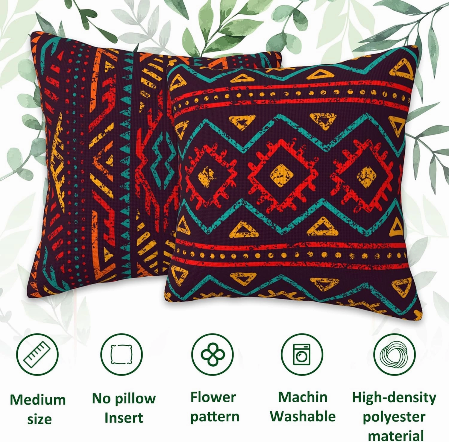 Aztec Throw Pillow Cover Case Red Tribal Ethnic Style Throw Pillows Set of 2 Super Soft Pillow Covers 18x18 Inches Farmhouse Home Decor for Living Room Bedroom Sofa Couch Cushion Cover