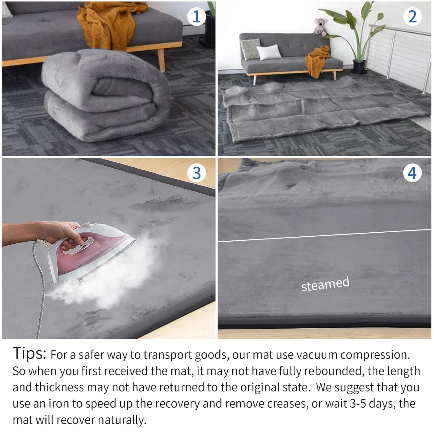 Baby Play Mat for Floor,1.3" Thick Elasti-Foam 50x50 Playpen Mat for Toddlers Infant kids,Water-Repellent Soft Coral Velvet for Tummy Time,Non-Slip Backing for Crawling,Tatami Style (Dark Grey)