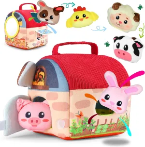 Baby Toys 6-12 Months - Mystery Soft Box Surprise Box with 6 Plush Toys - Soft Sensory Playset of Stuffed Animals with Sounds for Babies & Toddlers