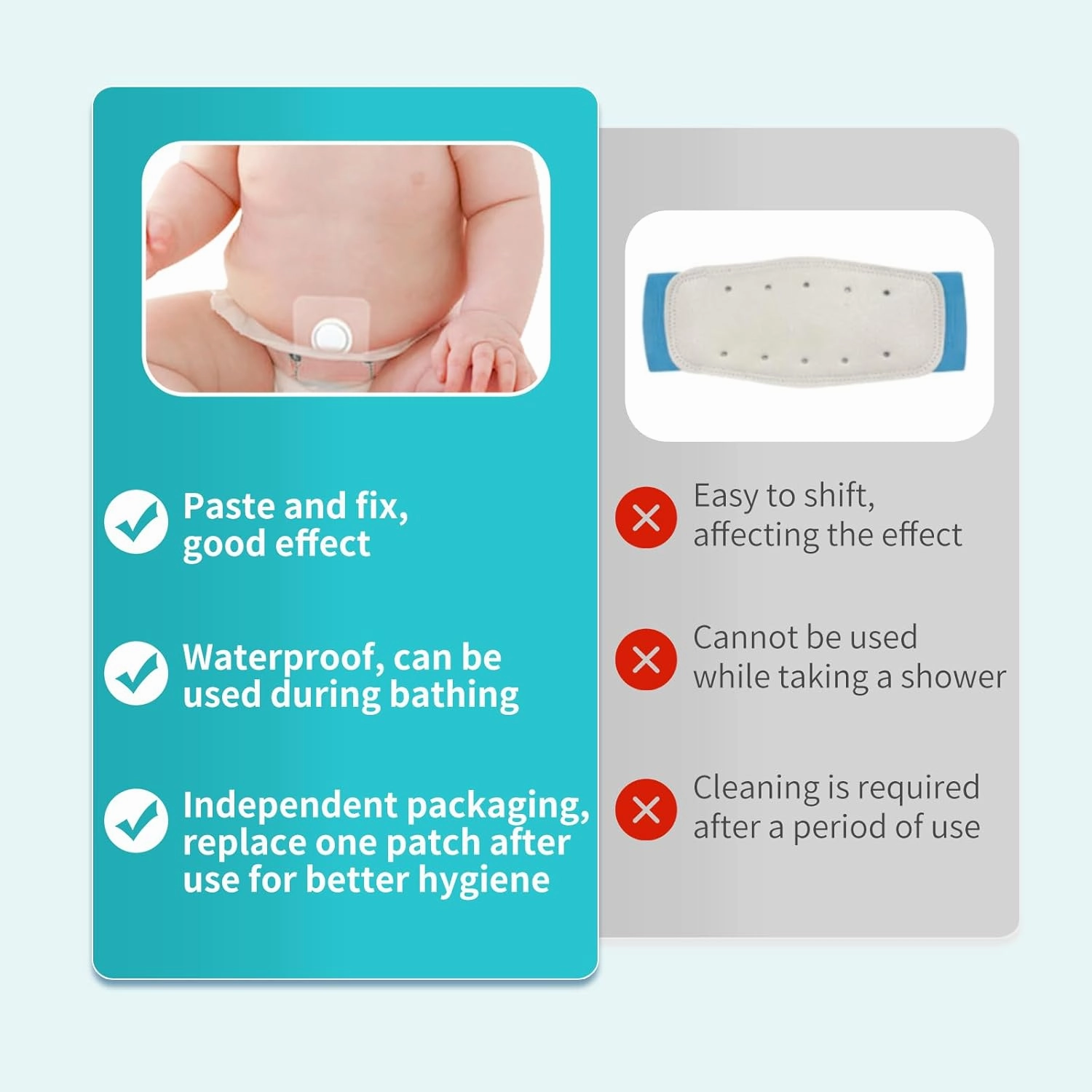 Baby Belly Navel Patches(15 Pieces), Hernia Patch,Belly Button Shaper with Waterproof Cotton Pads,Umbilical Hernia Belt Baby,Baby Belly Button wrap 8×8cm