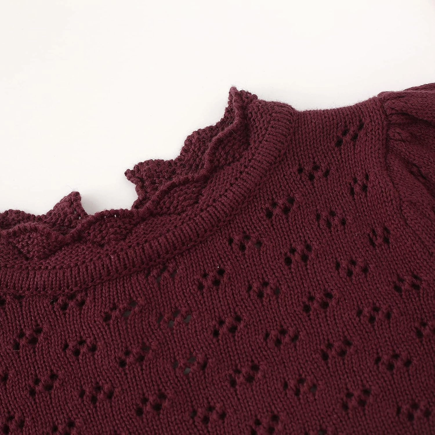 Baby Girls Lace Sweater Toddler Cotton Knit Pullovers Kids Crochet Ruffle Lantern Sleeve Blouses Jumper Tops