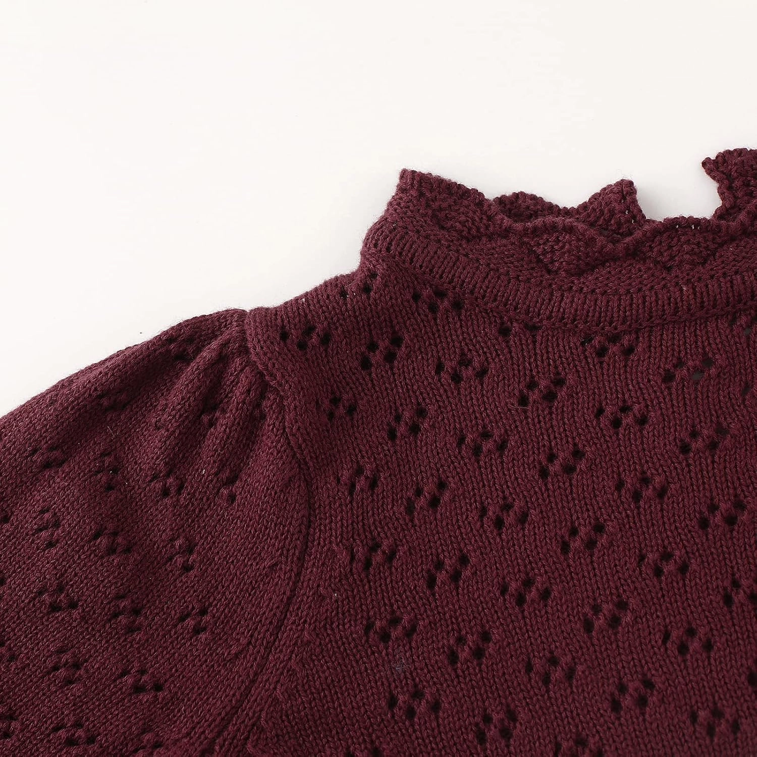 Baby Girls Lace Sweater Toddler Cotton Knit Pullovers Kids Crochet Ruffle Lantern Sleeve Blouses Jumper Tops