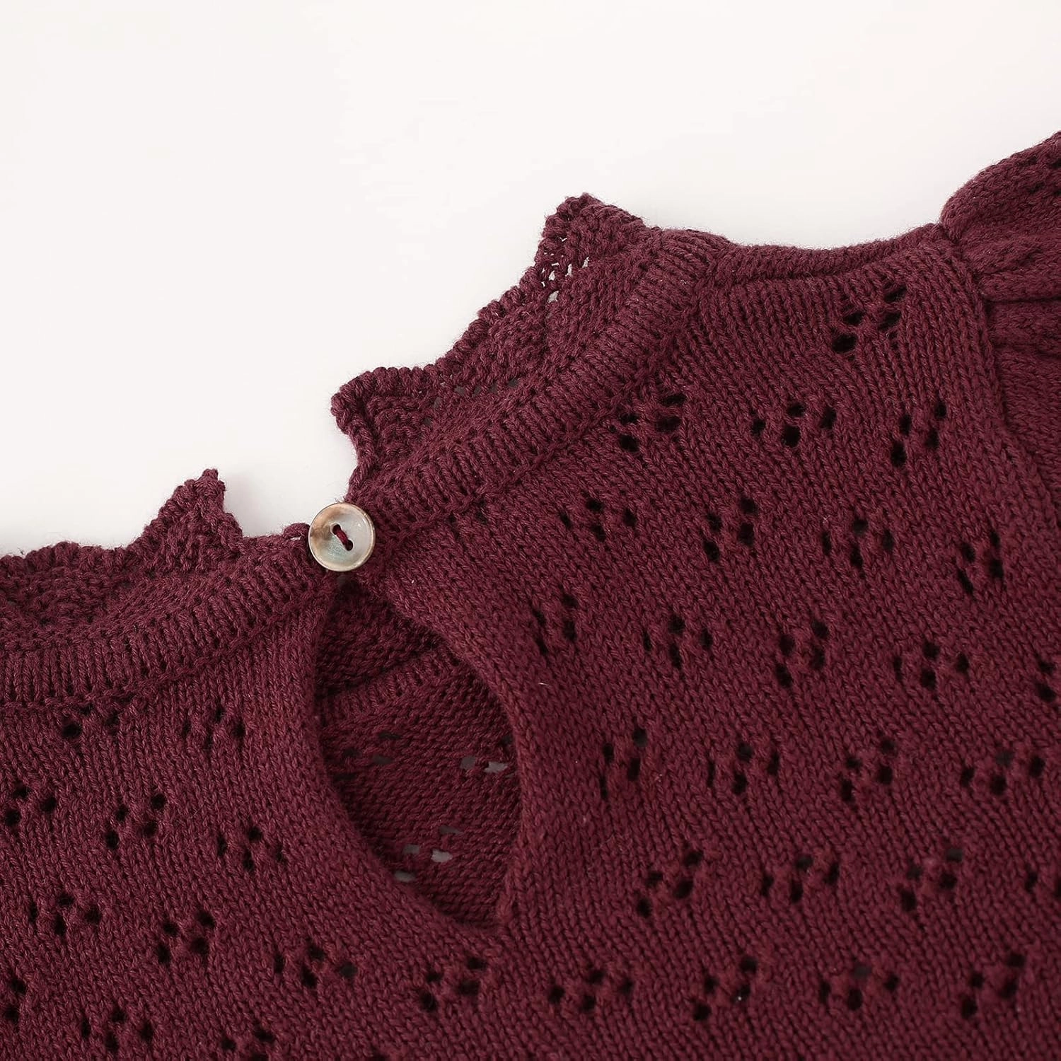 Baby Girls Lace Sweater Toddler Cotton Knit Pullovers Kids Crochet Ruffle Lantern Sleeve Blouses Jumper Tops