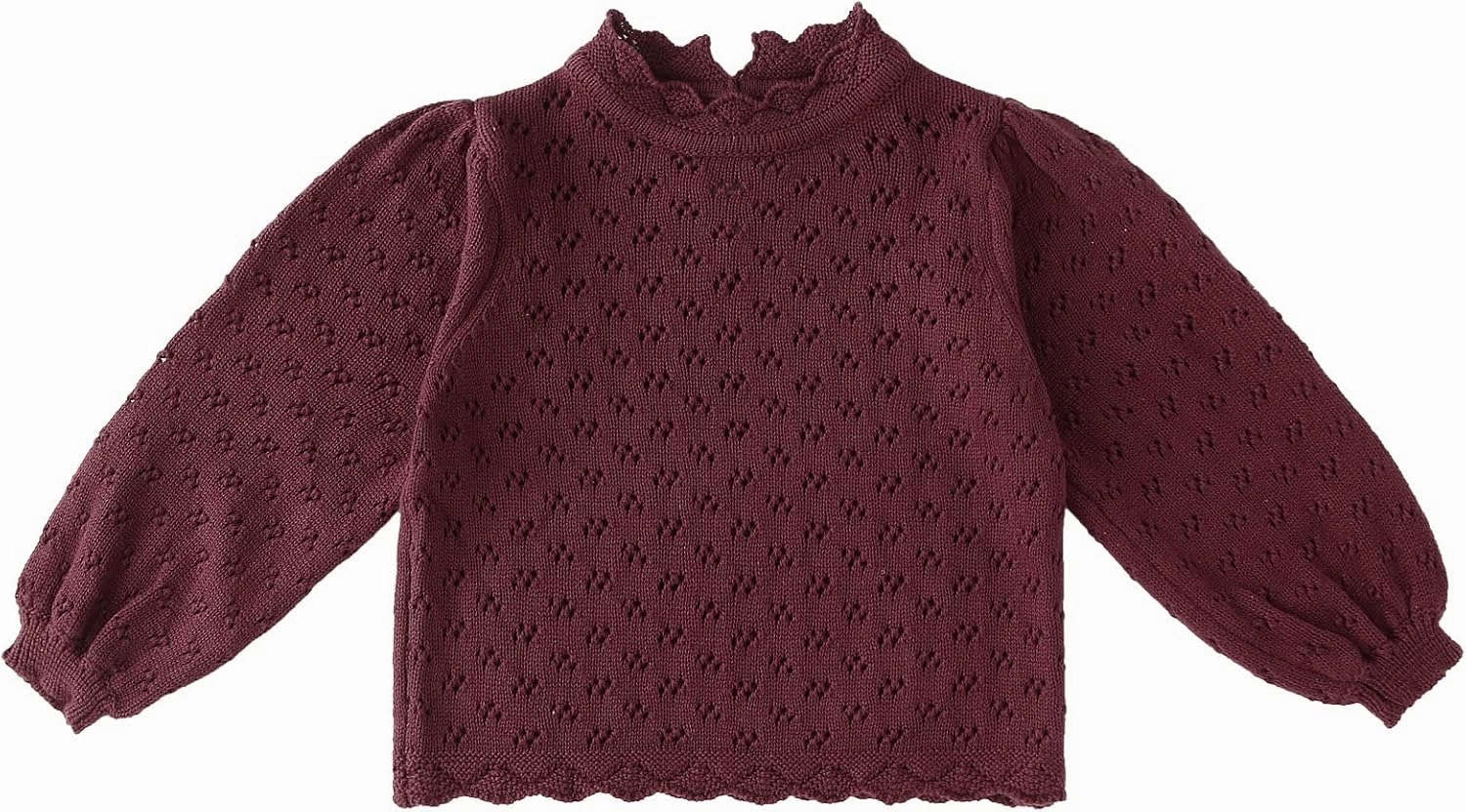Baby Girls Lace Sweater Toddler Cotton Knit Pullovers Kids Crochet Ruffle Lantern Sleeve Blouses Jumper Tops