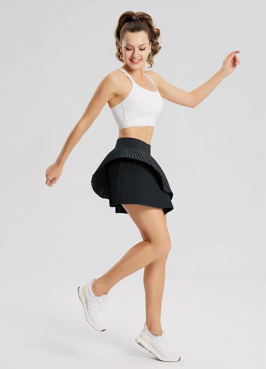 baleaf Womens Pleated Tennis Skirt Double Layered Flowy Golf Skorts High Waisted with Shorts Pockets Athletic Running
