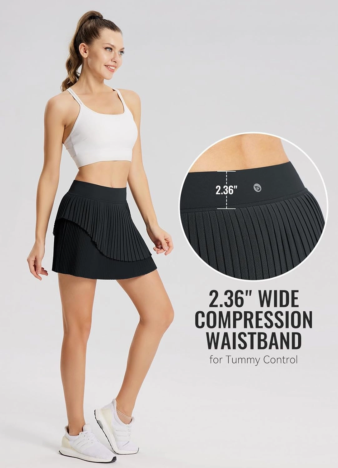 baleaf Womens Pleated Tennis Skirt Double Layered Flowy Golf Skorts High Waisted with Shorts Pockets Athletic Running