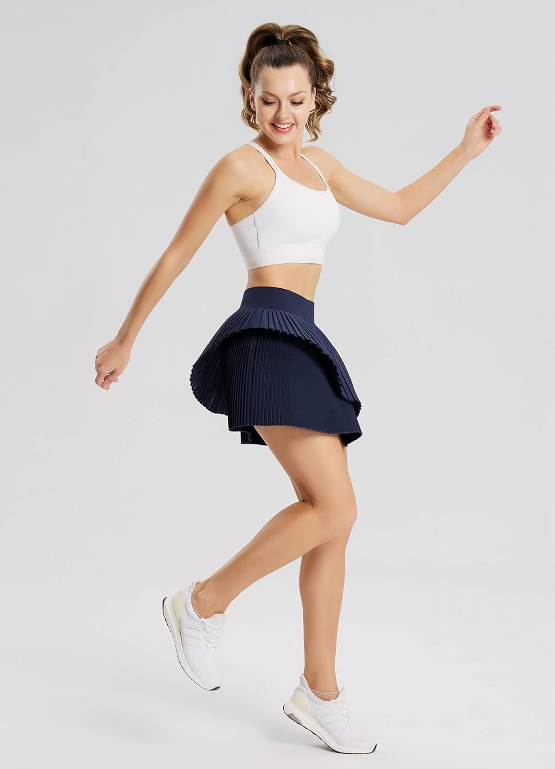 baleaf Womens Pleated Tennis Skirt Double Layered Flowy Golf Skorts High Waisted with Shorts Pockets Athletic Running