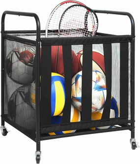 Ball Storage Sports Equipment Organizer, Ball Cart with Wheels, Rolling Sport Rack for Basketball, Yoga Ball, Soccer Ball, Volleyball, Football, Ideal for Garage, Gym, Indoor, Outdoor