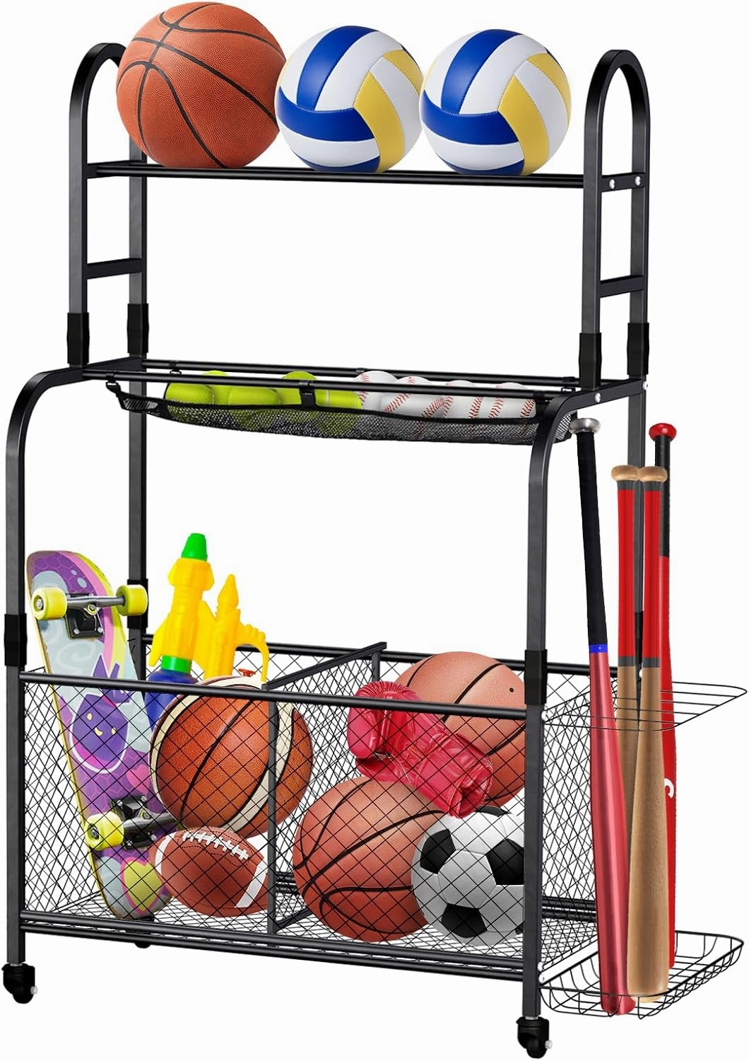 Ball Stroage Rack | Sports Equipment Organizer | Ball Rack for Basketball, Volley Ball, Soccer | Indoor and Outdoor Ball Rack for Home, School, Yard, Gym