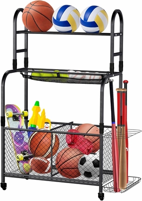 Ball Stroage Rack | Sports Equipment Organizer | Ball Rack for Basketball, Volley Ball, Soccer | Indoor and Outdoor Ball Rack for Home, School, Yard, Gym
